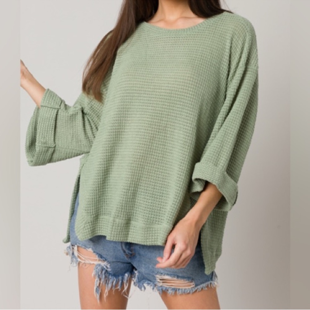 Umgee Notch Size Waffle Knit Sweater